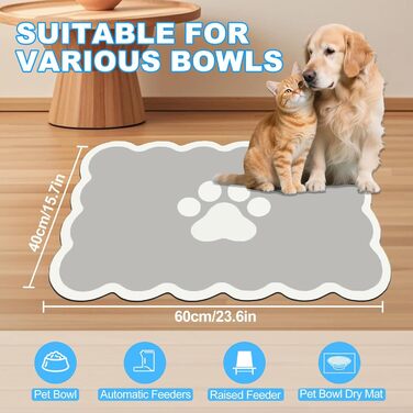 Килимок для годівлі собак та котів, 60 x 40 см, швидковисихаючий, неслизький, легко миється (сірий)