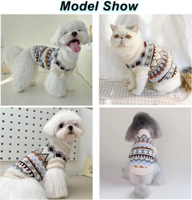 Теплий пуловер для собак на Новий рік, пухкий пуловер для маленьких та середніх собак, для Чихуахуа, Французького бульдога (Бежевий, M)