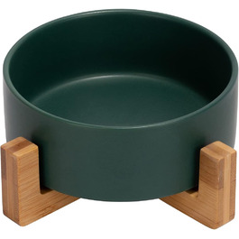Миска для котів та маленьких собак SPUNKYJUNKY з бамбукового підставки (400 мл, зелена)