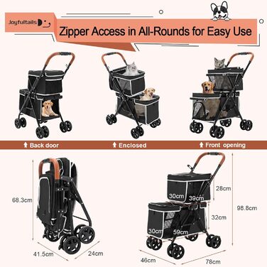 Візок для собак Joyfultails, складний, для маленьких собак та котів до 20 кг (чорний)