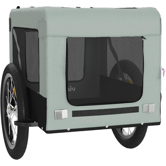 Причіп для велосипеда Gecheer для собак, транспортер для собак з відбивачами та прапором, зручний дизайн, зелено-чорне оксфордське полотно та метал, зелений (63 x 123 x 66 см, сірий)