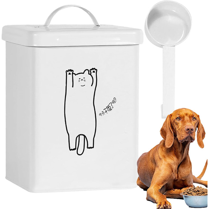 Контейнер для зберігання корму для тварин 5л з ложкою та кришкою | Декоративний контейнер для котячого корму, для собак, сухих кормів, ласощів, рису або борошна
