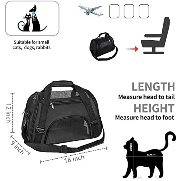 Травельна переноска для тварин Tiyolat, сумка-мішок, дозволена авіакомпаніями, для малих собак, котів та цуценят, домашнє використання (M, Чорний), розмір 46 x 23 x 30 см