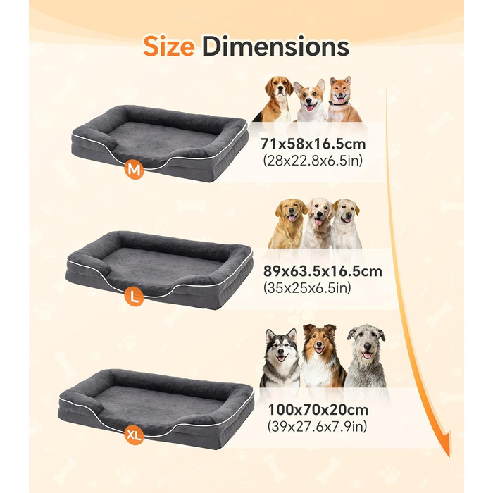 Ортопедичне ліжко для собак великого розміру, м'яке плюшеве, з антиковзною основою, для собак та котів, сіре, 89x63x16 см, знімний чохол