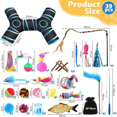 Набір іграшок для котів YUTUY: тунель, 39 шт., мишки та різноманітні іграшки для кошенят та котів