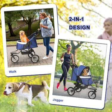 Візок для собак та котів, до 30 кг, складний, з тримачем для напоїв та захистом від дощу, блакитний