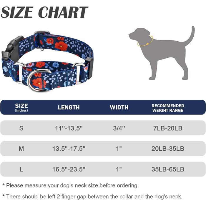 Нашийник для собак Hikiko Martingale, класичний, міцний, надійний, для малих, середніх та великих собак, розмір L (Plum Blossom, Medium)