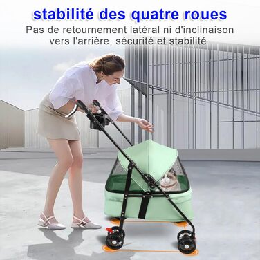 Дитяча коляска для собак та котів OHMG 3 в 1, зелена, складна, з 4 EVA-колесами, ручка, 3 вікна з сітки, тримач для напоїв, для маленьких та літніх собак, тролей для людей з обмеженими можливостями (50 x 70 x 95 см)