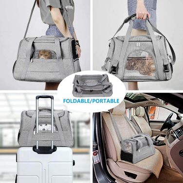 Транспортна переноска для собак та котів KJSXUUE, складана, з м'якою підстилкою (сіро-червона)