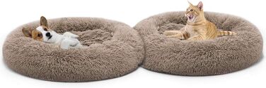 Ортопедичне ліжко для собак з штучного хутра, кругле, корзина для собак, подушка для середніх та великих собак, дуже м'яке, можна прати в пральній машині, подушка-пончик L, Колір: Коричневий