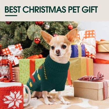 Пуловер для собак Kuoser на Новий Рік, теплий в'язаний пуловер для цуценят, м'який зимовий одяг для собак, святковий пуловер з оленем для маленьких та середніх собак, зелений L, зелений