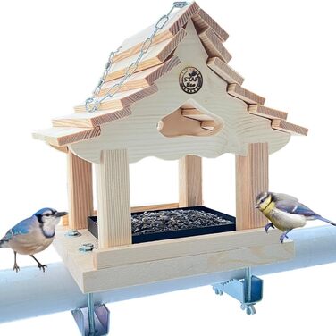 Дім для птахів на балкон: дерев'яний, ручної роботи, для саду та балкону, вологостійкий, з 2 тримачами