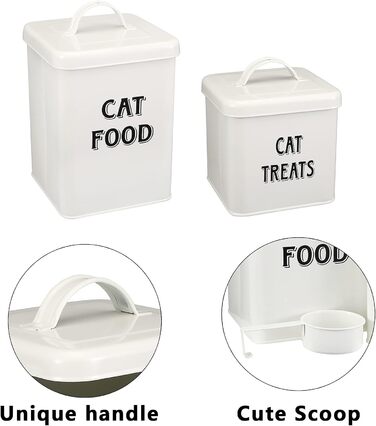 Контейнери для корму Morezi (2 шт.), з вуглецевої сталі, з герметичним кришкою та ложкою, для зберігання корму для собак, котів та інших тварин. Білий колір.