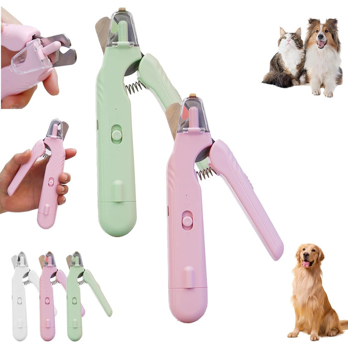 Триммер для нігтів домашніх тварин з LED-підсвічуванням 2-в-1: триммер та шліфувальник для собак та котів (рожевий+білий, рожевий+зелений)