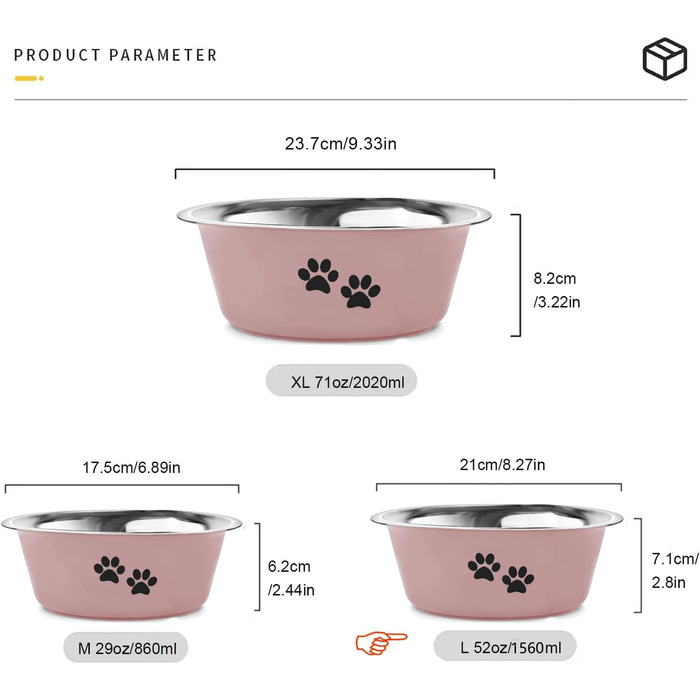 Набори мисок для собак YUDANSI (2 шт.) – рожеві, Ø 21 см, 1560 мл, з антиковзною підкладкою