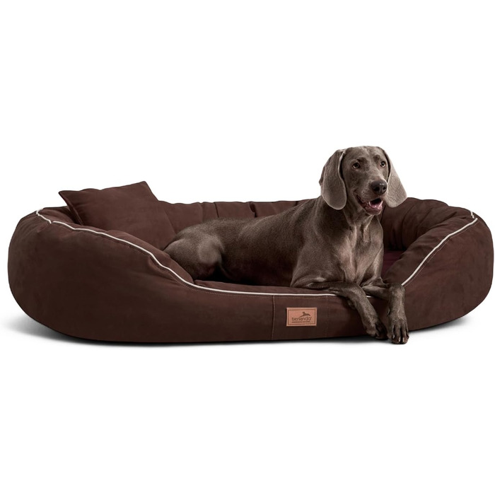 Ортопедичне ліжко для собак Tierlando® Marlon Nonplusultra з пінополіуретановою матрацом Visco Plus, м'який велюровий чохол, 170x110 см, коричневий (170x110 см, внутрішній розмір: 140x85 см)