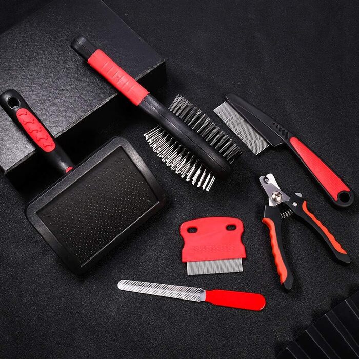 Набір для догляду за шерстю собак та котів Tonyg-p: щітка, гребінець від бліх, стригувач та пилка для нігтів (6 шт)