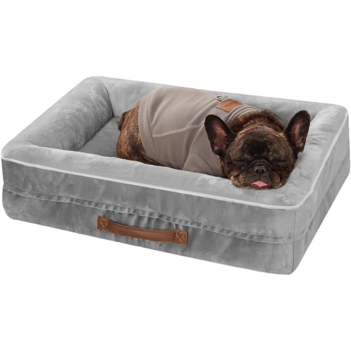 Ортопедичне ліжко для собак середніх порід, корзина для собак, що стирається, з яєцеподібною піною, водонепроникний диван для собак з неслизьким дном та чотиристоронні подушки (світло-сірий, 61x46x15см)