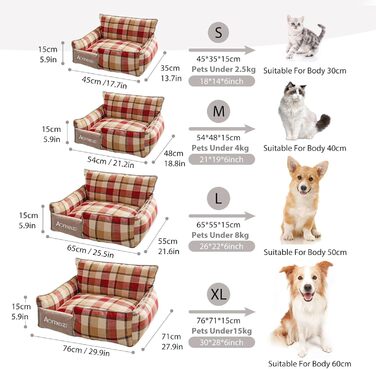 Ортопедичне ліжко для собак PETCUTE, велике, середнє, знімний чохол, неслизьке дно, м'яке диван-ліжко, сірий, з підтримкою спини (L, червона спинка)