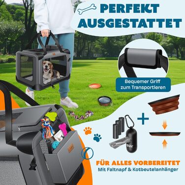 LOVPET® Транспортна переноска для собак та котів, 60x42x44 см | Складана переноска для тварин з мискою та плечовим ременем | для котів та собак, антрацит