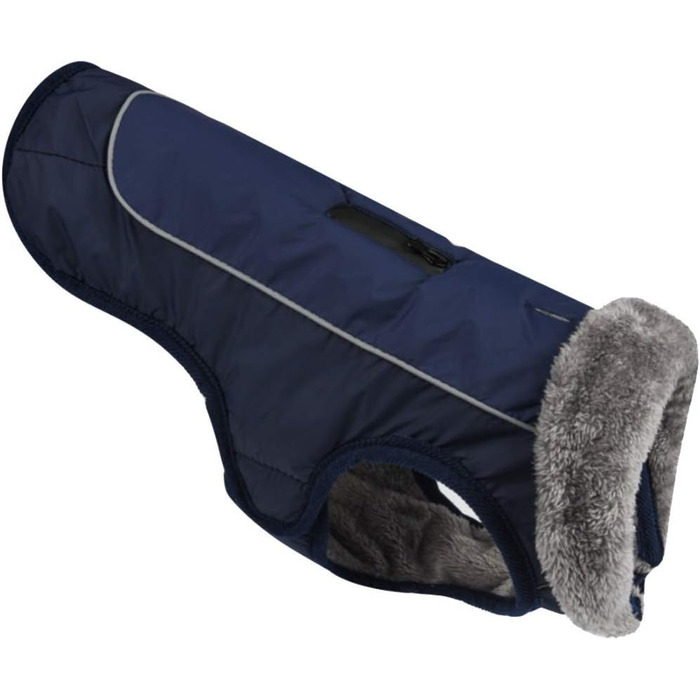 Водонепроникний теплий дощовик для собак з коміром з флісу, з отвором для шлейки, для маленьких, середніх та великих собак, колір: морський, розмір 2XL (Об'єм грудей 75-85 см)