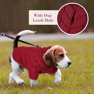Теплий святковий пуловер для собак з отвором для шлейки, червоний (M) - для маленьких та середніх собак