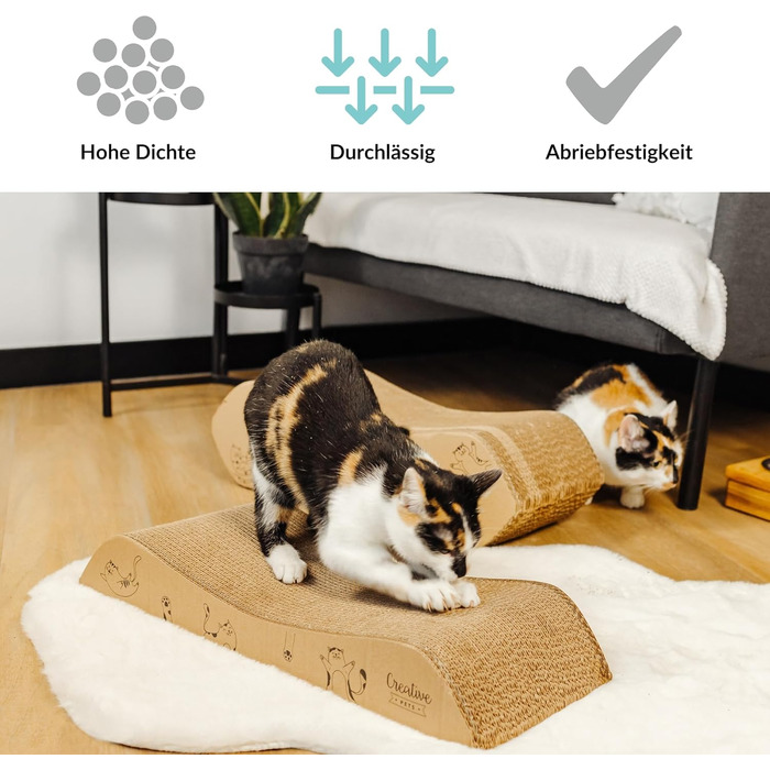 Котяче дряпальний борд | Дряпка з гофрокартону | Натуральні дряпальні дошки для котів | Міцні дряпальні меблі для котів | 2в1 котячий будиночок + дряпальний борд | Якісний картон | Великий розмір (57 x 21 x 20 см)