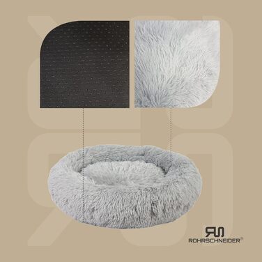 Кругле ліжко для собак Donut від Rohrschneider | З набором пакетів для збору відходів | М'яке ліжко для великих собак | Кругле собаче ліжко з великим подушкою | Ліжко для тварин, що можна прати | Корзина для собак, м'яке ліжко | Розмір L, діаметр приблизн