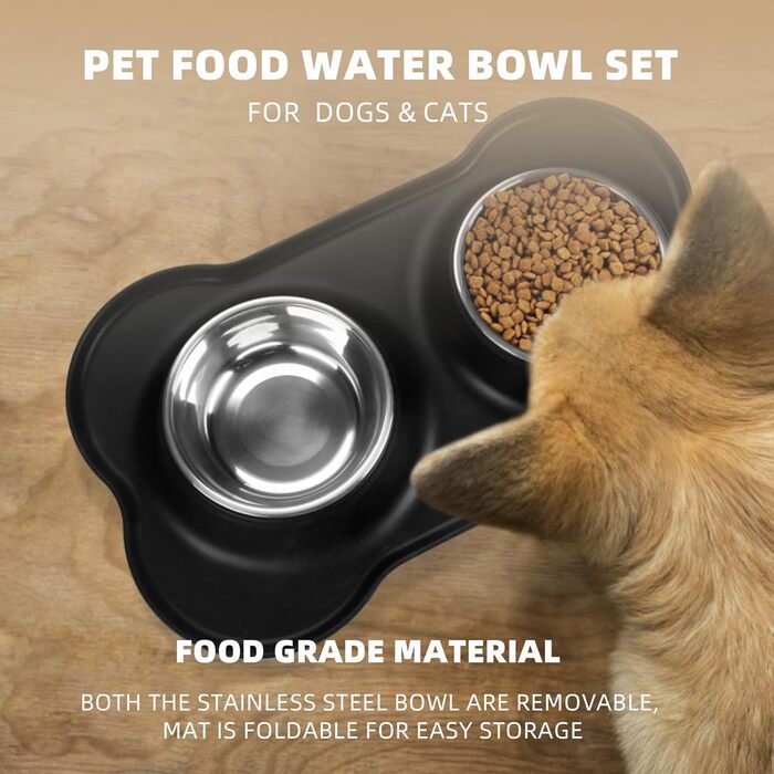 Набір мисок для тварин PET'S HUB з силіконовим килимком (Чорний, Маленький)