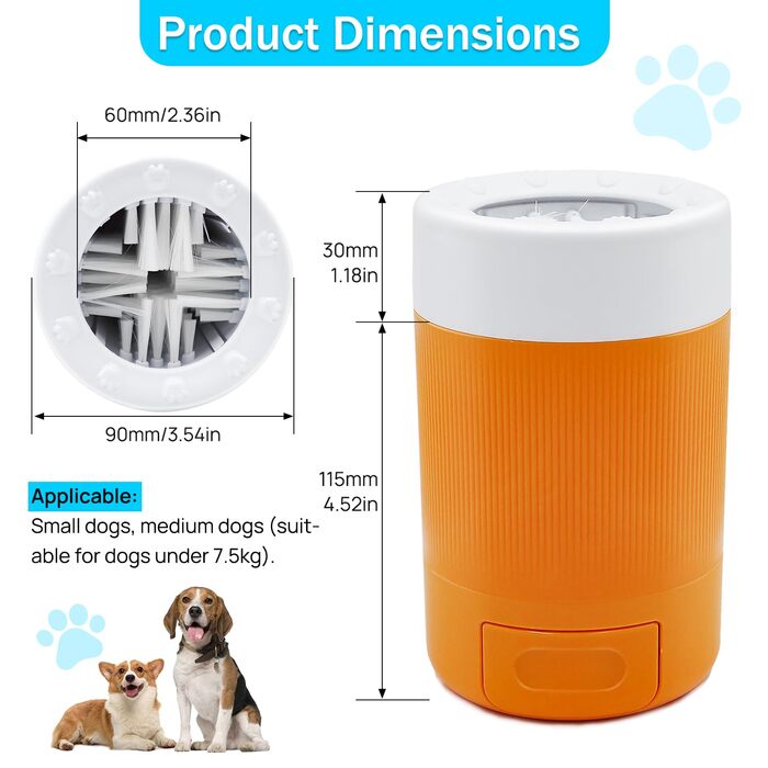 Очищувач лап для собак середніх порід, мийка для лап, пристрій для миття лап, аксесуар для догляду за тваринами (Помаранчевий)