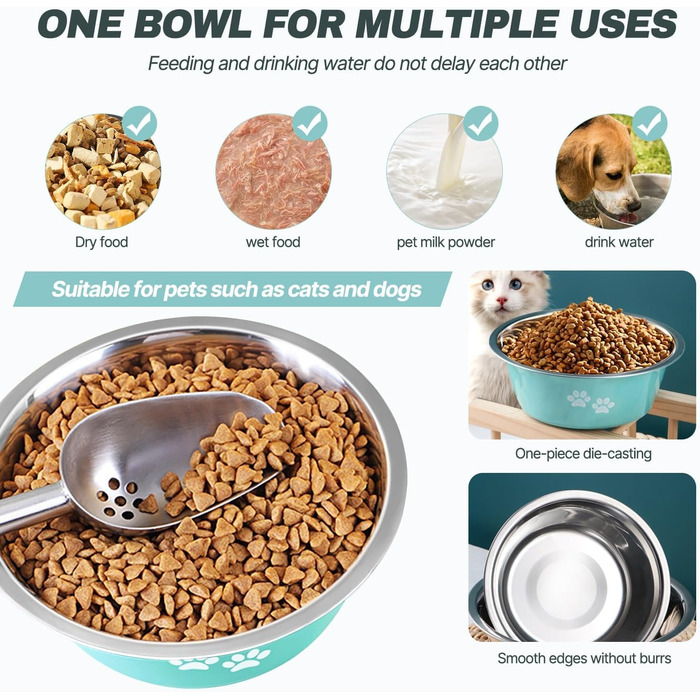 Набори мисок для собак та котів SUOXU з нержавіючої сталі (1560 мл, 2 шт.) з антиковзною основою, для великих, середніх та маленьких порід
