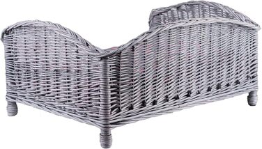 Корзина для собак та котів з плетіння лози з м'яким лежаком, сіра, 54x32x25 см