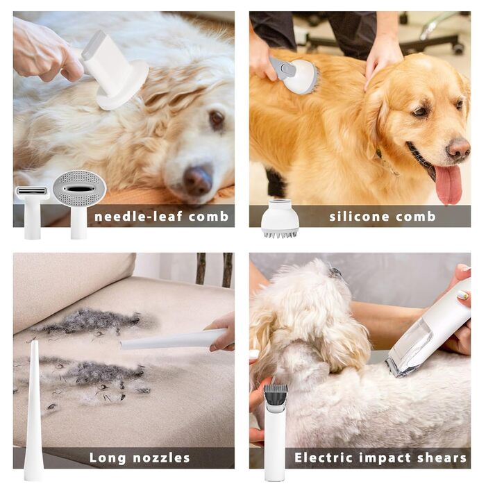 Пылесос для собак и кошек с щеткой, 16000 Па, тихий, удаляет 99.99% шерсти, набор из 6 инструментов для ухода, контейнер 1.5л