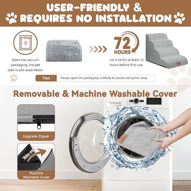 Сходинки для собак 4-х ступеневі для ліжка, 50.8 см, вигнута сходинка для літніх/поранених собак, котів, крісла або дивана, преміум-піна, антиковзаюча рамка для собак