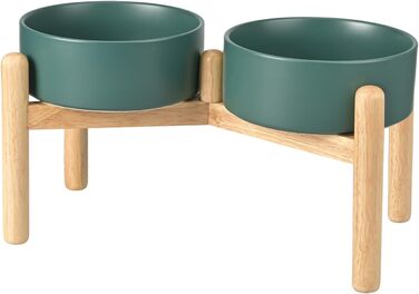 Миска для собак SpunkyJunky з кераміки, піднята годівниця для собак, миска для води з бамбуковим підставкою, 1800 мл, зелена