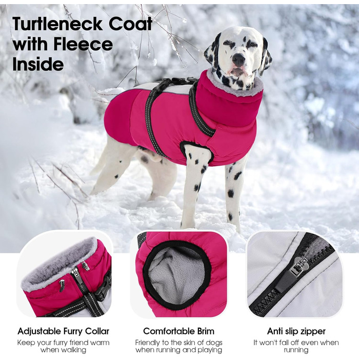 Теплий зимовий одяг для собак SUNFURA: водонепроникна куртка з інтегрованим шлейкою, фліс, для маленьких собак (Чихуахуа, Мальтезе), XS, рожевий