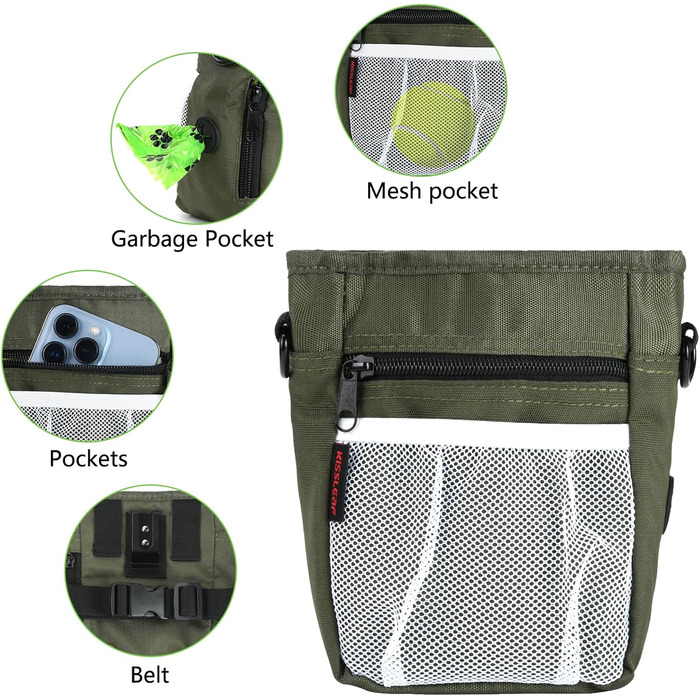 Сумка для ласощів для собак з магнітною застібкою, сумка для тренування тварин, велика сумка для ласощів та клікер для собак, сумка для тренування з інтегрованим зеленим кольором