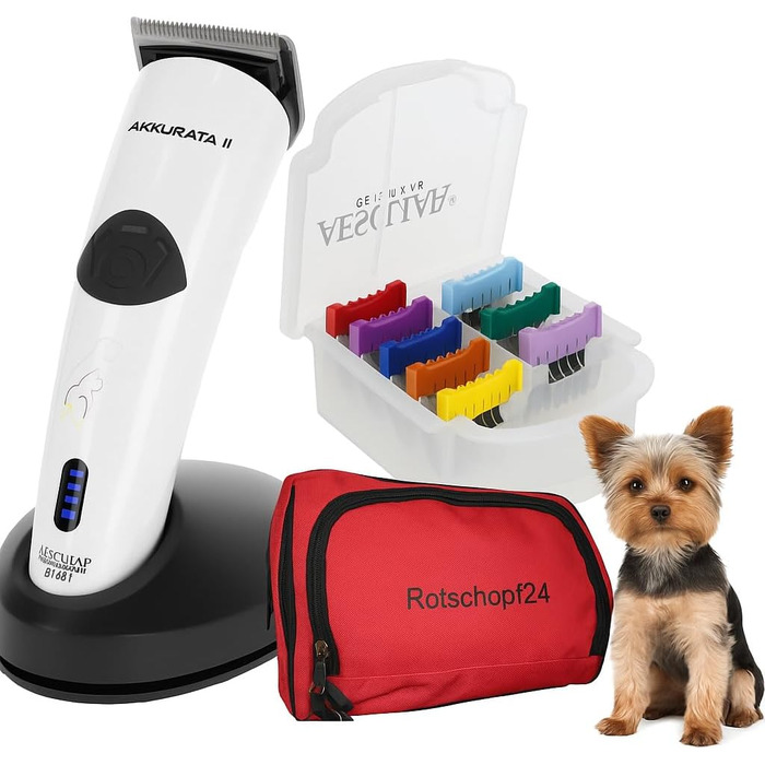 Професійна машинка для стрижки собак Aesculap Akkurata 2 GT407. Акумулятор та мережа, 180 хв роботи, 3 швидкості, прецизійні ножі, 8 металевих насадок + сумка. Зроблено в Німеччині.