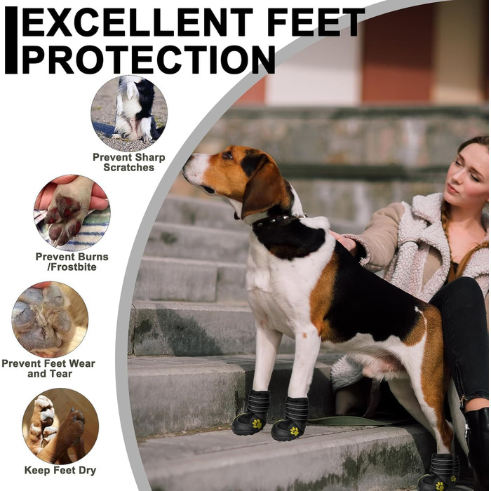 Черевики для собак Expawlorer для великих собак, захист лап на зиму, чорний, розмір 7 (4 шт.)