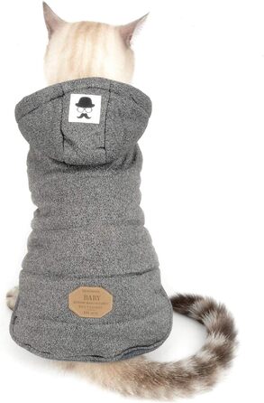 Зимова куртка для собак маленьких порід Ranphy з капюшоном, тепла флісова підкладка, бавовняний халат для домашніх тварин, вітронепроникна куртка, капюшонна куртка для котів, сірий L (Обхват грудей: 42 см), сірий