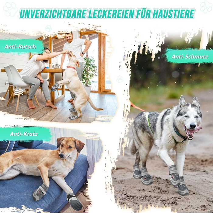 Взуття для собак SlowTon: 4 шт. захист лап, дихаючі, з неслизькою підошвою, регульовані, світловідбиваючі, водонепроникні. Підходять для собак маленьких, середніх та великих порід