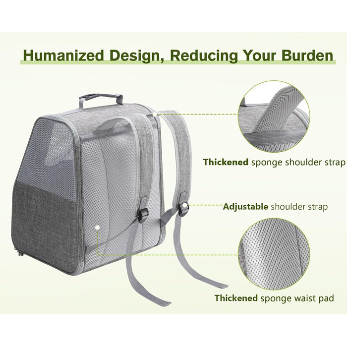 Плед-рюкзак для кота Pecute, сірий, класичний, до 6 кг