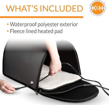 K&H Pet Products Термобудиночок для котів, утеплений, водонепроникний, з підігрівом, для вулиці, знімний чохол, безпечний, малий, 53,3×35,6×33 см, сірий