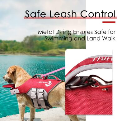 Жилет рятувальний для собак ThinkPet, XL, червоний, регульований, світловідбиваючий