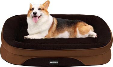 Ортопедичне ліжко для собак, ліжко-софа для собак з підголовником, кошик для собак з неслизьким дном, знімний та пральний, для маленьких та середніх собак, 90 x 71 x 15 см, коричневий