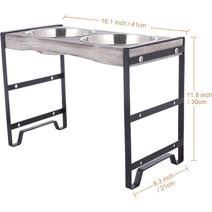 Підвищена годівниця для собак Satauko з 3 рівнями регулювання, дерев'яна годівниця для великих собак з двома мисками з нержавіючої сталі, протиковзна годівниця, миска для води та їжі. Сіра