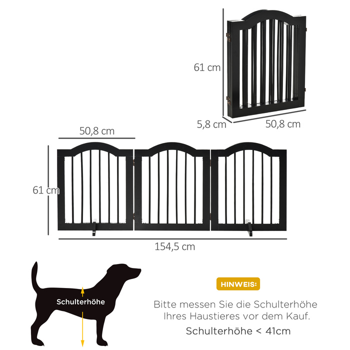 PawHut Dog Gate Плоский, Бар'єр для собак, Захисна сітка, стійка, складна, 154.5x29.5x61см, дерево, чорна
