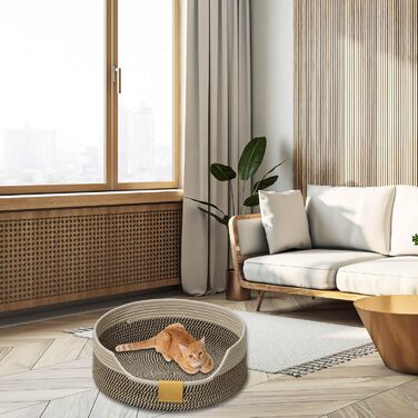 Квіткове ліжко для кота, 50 см, плетений кошик-гніздечко, дихаюче ліжко для тварин, міцне, стійке до подряпин, сірий, чорно-хакі (M)