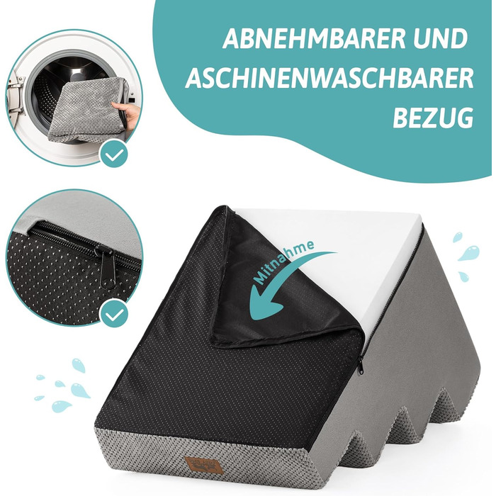 Сходинка для собак, 5 сходинок, 60 см, сіра. Підходить для маленьких собак, котів, ліжко, диван, авто. Виготовлена з високощільним пінопластом, знімний чохол. Розміри: 60x45x45 см