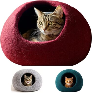 Кігтеточка-будиночок для котів XL, з вовни Romney, бордовий колір